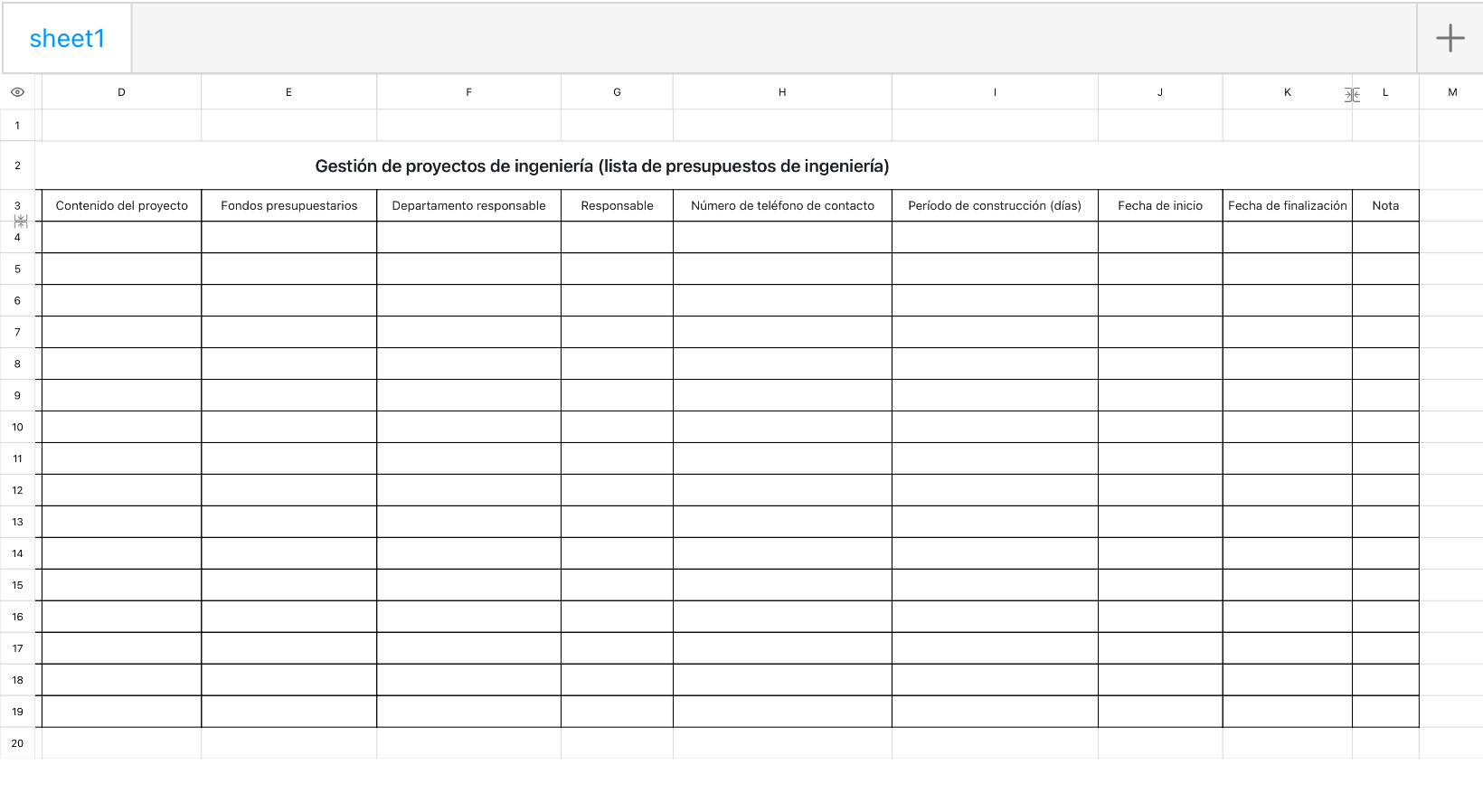 Gestión de proyectos de ingeniería (lista de presupuestos de ingeniería)